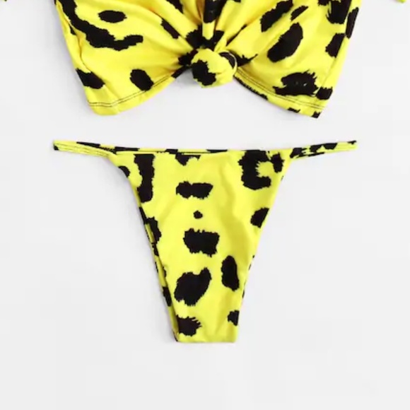 Leopard Tankini Set Knot Front Short Sleeve - Picture 3 of 6